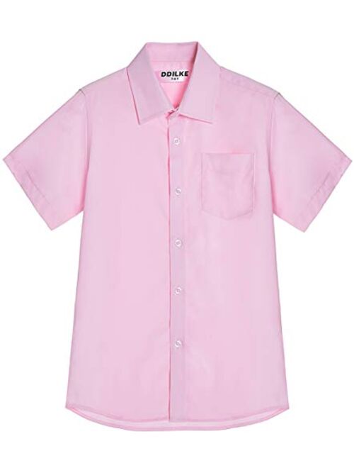 DDILKE Boys' Short Sleeve Dress Shirt Casual Button Down Uniform Shirts