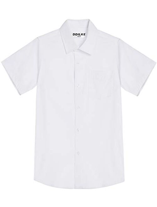 DDILKE Boys' Short Sleeve Dress Shirt Casual Button Down Uniform Shirts