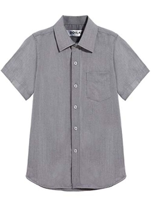 DDILKE Boys' Short Sleeve Dress Shirt Casual Button Down Uniform Shirts