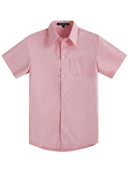 Spring&Gege Boys' Short Sleeve Dress Shirts Formal Uniform Cotton Solid