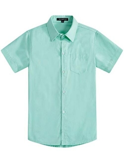 Spring&Gege Boys' Short Sleeve Dress Shirts Formal Uniform Cotton Solid