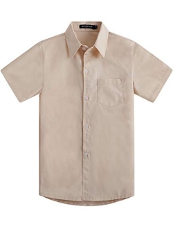 Spring&Gege Boys' Short Sleeve Dress Shirts Formal Uniform Cotton Solid