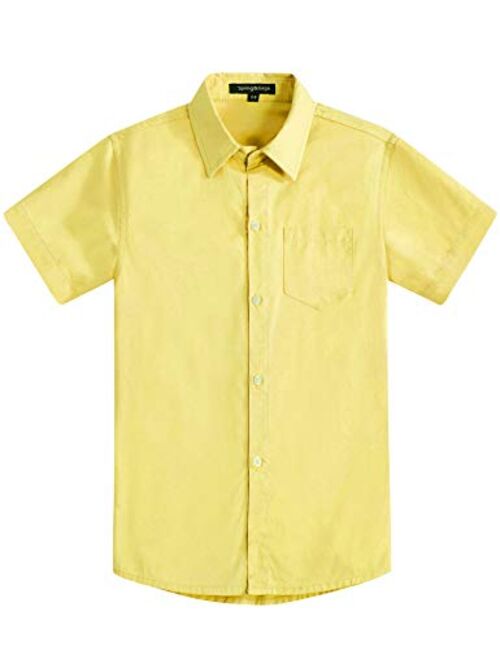 Spring&Gege Boys' Short Sleeve Dress Shirts Formal Uniform Cotton Solid