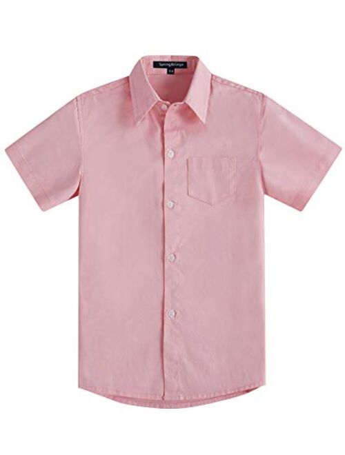 Spring&Gege Boys' Short Sleeve Dress Shirts Formal Uniform Cotton Solid