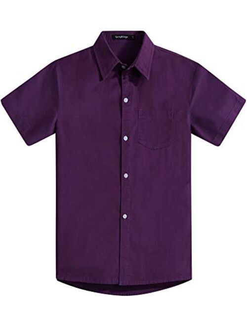 Spring&Gege Boys' Short Sleeve Dress Shirts Formal Uniform Cotton Solid