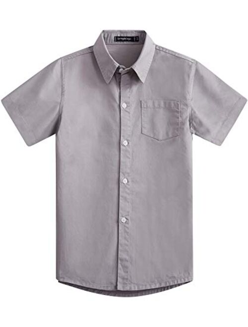 Spring&Gege Boys' Short Sleeve Dress Shirts Formal Uniform Cotton Solid