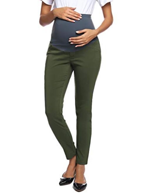 Maacie Women's Maternity Secret Fit Over The Belly Casual Pants