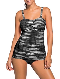 Aleumdr Women's Solid Ruched Tankini Top Swimsuit with Triangle Briefs