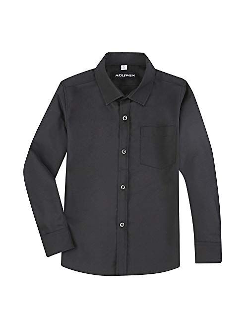 AOLIWEN Boy’s Solid Long Sleeve Dress Shirt School Uniform Button Down Shirts