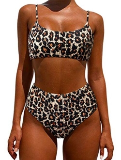 Women's Bandeau Bikini Sets Cute Shirred Swimsuit High Waisted Bathing Suit