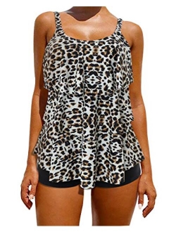 Womens Tankini Bathing Suits Swimdress Tribal Print Swimsuits with Boyshort