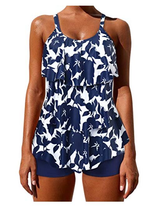 OMKAGI Womens Tankini Bathing Suits Swimdress Tribal Print Swimsuits with Boyshort