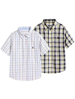 SANQIANG Baby Boy's Button Down Dress Shirt 100% Organic Cotton Plaid & Striped Toddler Uniform