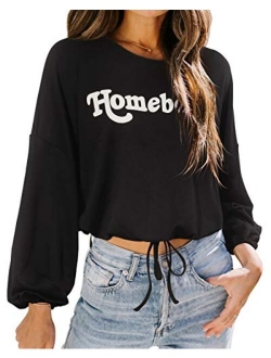 Women Tie Dye Cropped Casual Crewneck Long Sleeve Crop Top Sweatshirts