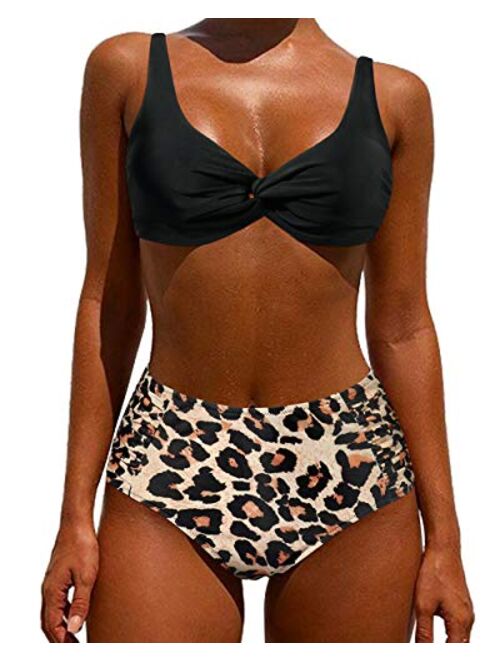 OMKAGI Women Twist Push Up High Waisted Bikini Set Ruched 2 Piece Swimsuits