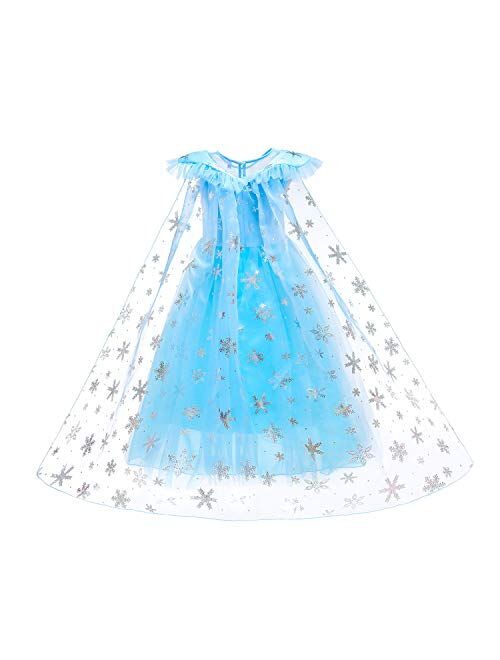 Princess Costumes Birthday Party Dress Up for Little Girls with Wig,Crown,Mace,Gloves Accessories 3-12 Years