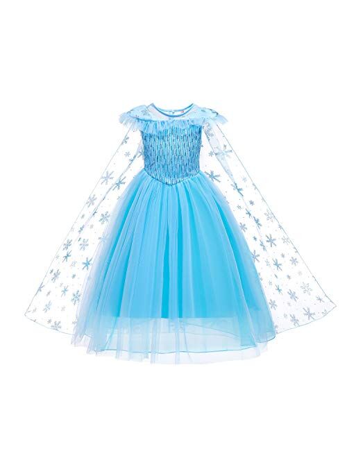 Princess Costumes Birthday Party Dress Up for Little Girls with Wig,Crown,Mace,Gloves Accessories 3-12 Years