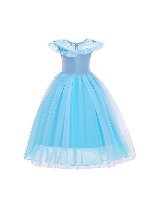 Princess Costumes Birthday Party Dress Up for Little Girls with Wig,Crown,Mace,Gloves Accessories 3-12 Years