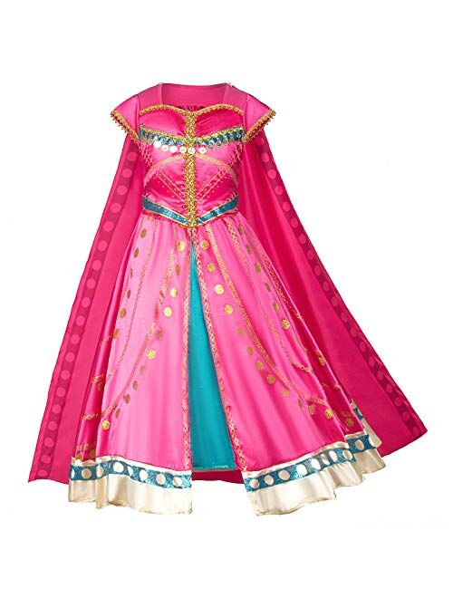 Arabian Princess Costume Dress for Little Girls Birthday Christmas,Halloween Party with Gloves,Crown,Wand Accessories