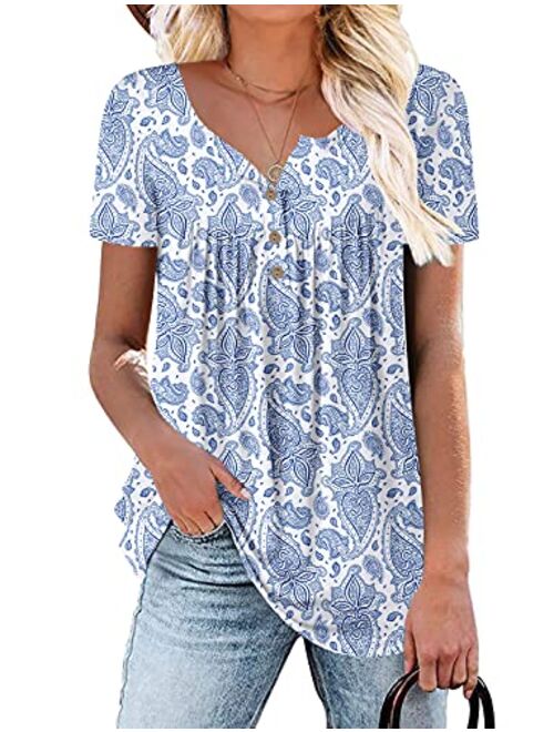 Mystry Zone Women's Summer Sleeveless Buttons Up Neck Casual Tank Tops Basic Flowy Blouse