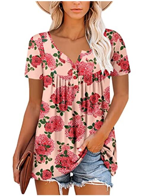 Mystry Zone Women's Summer Sleeveless Buttons Up Neck Casual Tank Tops Basic Flowy Blouse