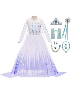 Little Girl Princess White Snow Party Dress Queen Costumes with Accessories