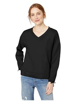 Amazon Brand - Daily Ritual Women's Terry Cotton and Modal Tie Sleeve V-Neck Sweatshirt