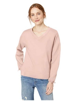 Amazon Brand - Daily Ritual Women's Terry Cotton and Modal Tie Sleeve V-Neck Sweatshirt