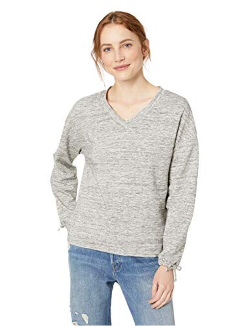 Amazon Brand - Daily Ritual Women's Terry Cotton and Modal Tie Sleeve V-Neck Sweatshirt