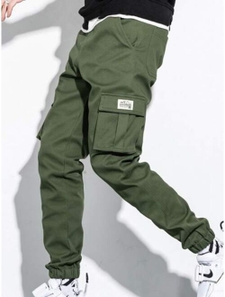 Men Patched Flap Pocket Cargo Pants