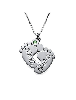 AOCHEE Custom Name Necklace Personalized Baby Feet Birthstone Engraved Name Necklace Mother's Day Jewelry