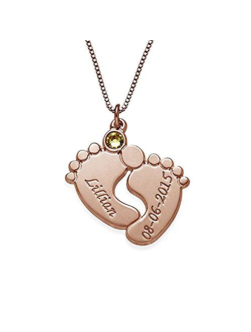 AOCHEE Custom Name Necklace Personalized Baby Feet Birthstone Engraved Name Necklace Mother's Day Jewelry