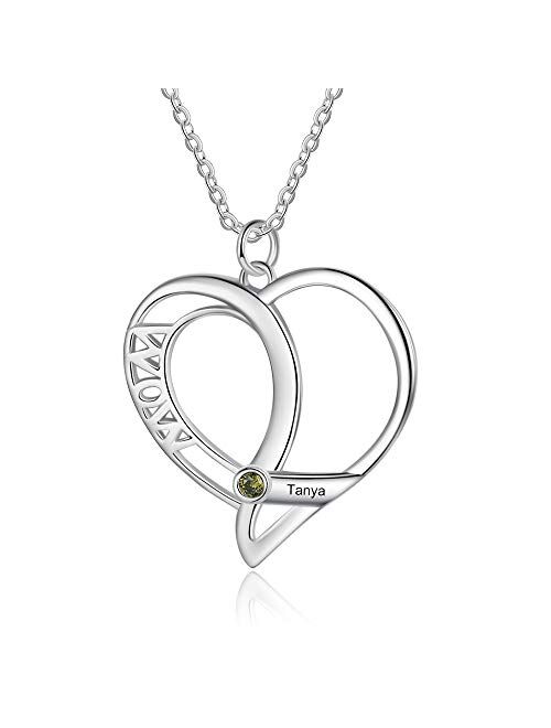 Personalized Mothers Heart Name Necklace with Simulated Birthstone