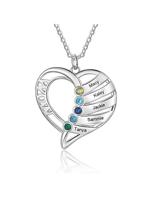 Personalized Mothers Heart Name Necklace with Simulated Birthstone