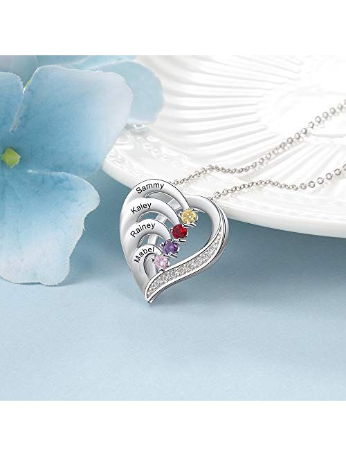 Personalized Grandma Pendant Necklace With 4 Simulated Birthstones