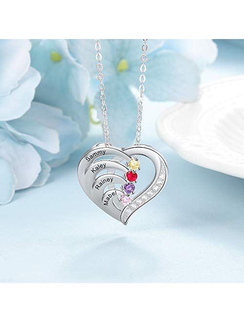 Personalized Grandma Pendant Necklace With 4 Simulated Birthstones