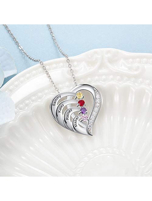 Personalized Grandma Pendant Necklace With 4 Simulated Birthstones