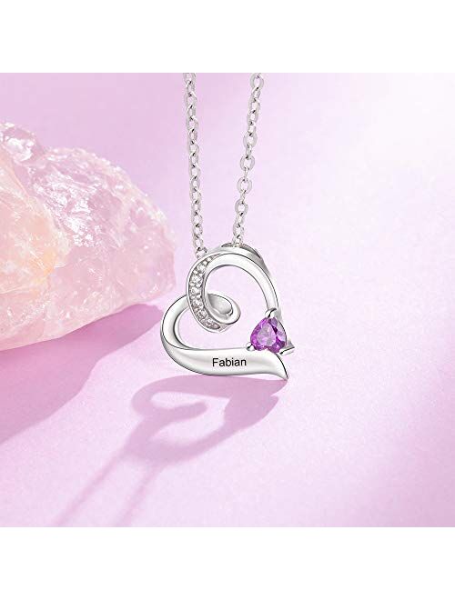 Gemszoo Personalized Love Heart Mothers Pendant Necklace with 1-6 Birthstones