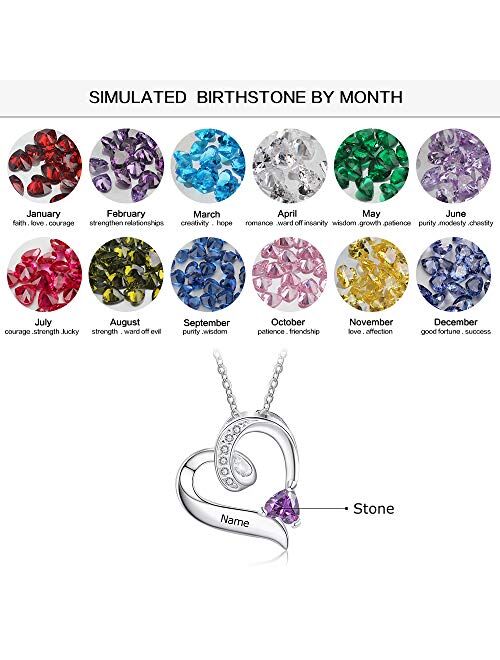 Gemszoo Personalized Love Heart Mothers Pendant Necklace with 1-6 Birthstones