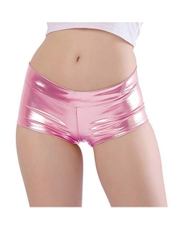 Kepblom Women's Shiny Metallic Rave Booty Shorts Hot Pants Dance Bottoms