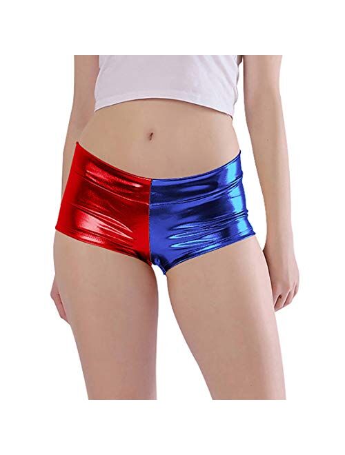 Kepblom Women's Shiny Metallic Rave Booty Shorts Hot Pants Dance Bottoms