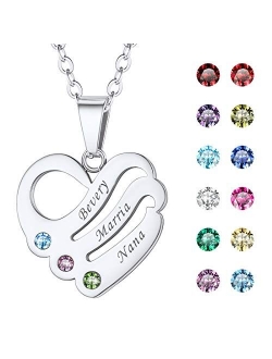 U7 Personalized Name Pendant Necklace With 1-5 Names And Birthstones