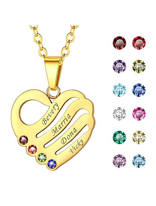 U7 Personalized Name Pendant Necklace With 1-5 Names And Birthstones