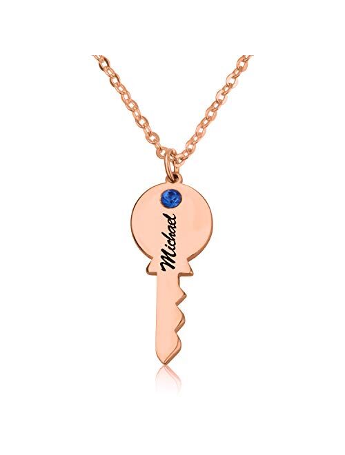 Beleco Jewelry Personalized Couple Heart And Key With Swarovski Birthstones Matching Necklace Set