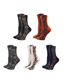 Women's Lady's 5 Pack Vintage Style Cotton Crew Socks