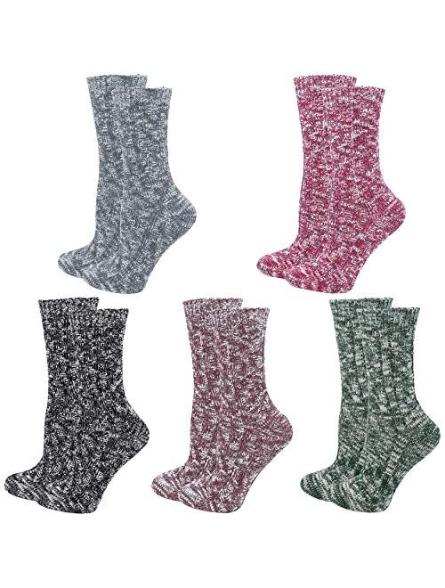 Women's Lady's 5 Pack Vintage Style Cotton Crew Socks