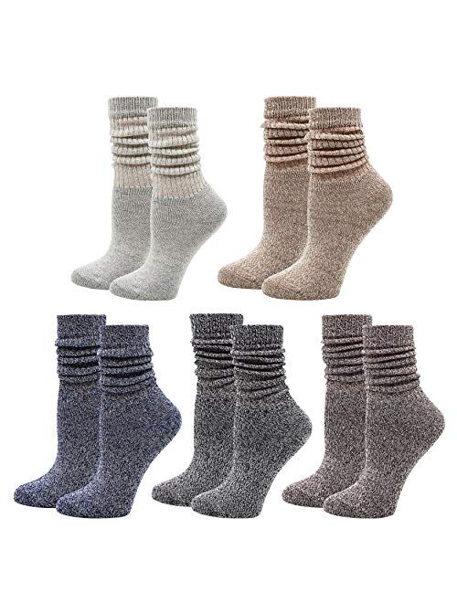 Women's Lady's 5 Pack Vintage Style Cotton Crew Socks