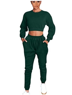 Mizoci Women's 2 Piece Outfits Workout Tracksuit Long Sleeve Crop knitted lounge set