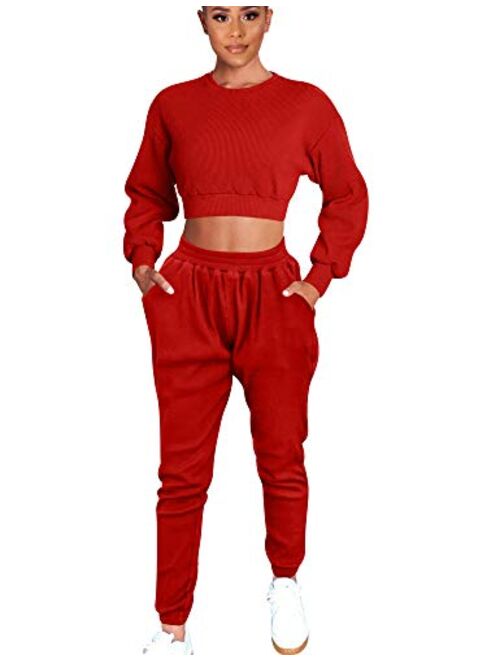 Mizoci Women's 2 Piece Outfits Workout Tracksuit Long Sleeve Crop knitted lounge set