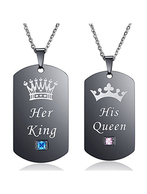 Thintom Couples Necklaces His & Hers Matching Set Titanium Stainless Steel Couple Pendant Necklace